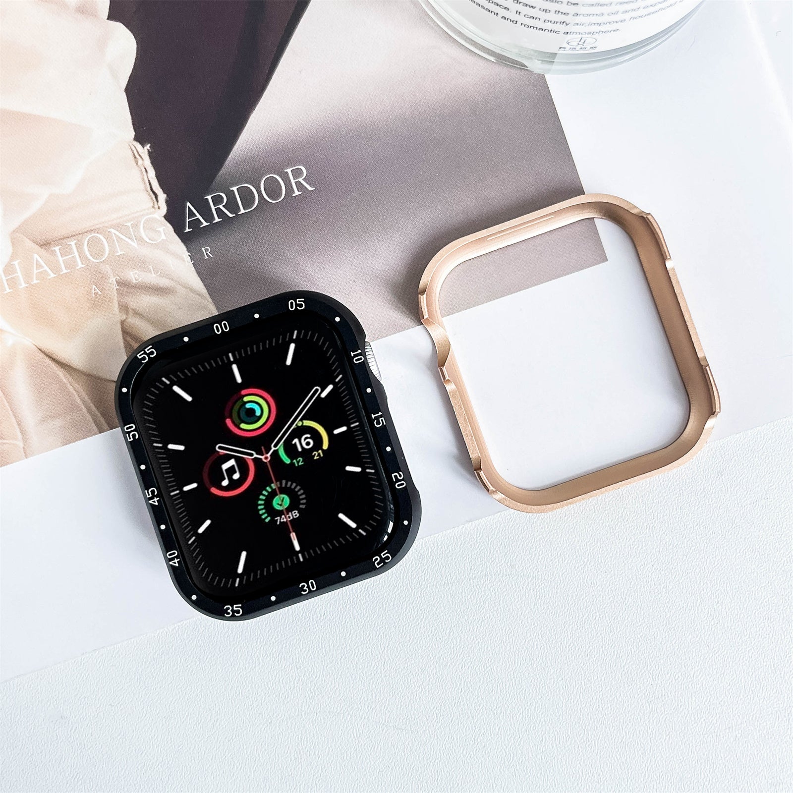 For Apple Watch Series 6 / 5 / 4 / SE (2022) / SE (2023) / SE 44mm Case Aluminum Alloy Hollow Watch Cover with Dial Plate - Gold