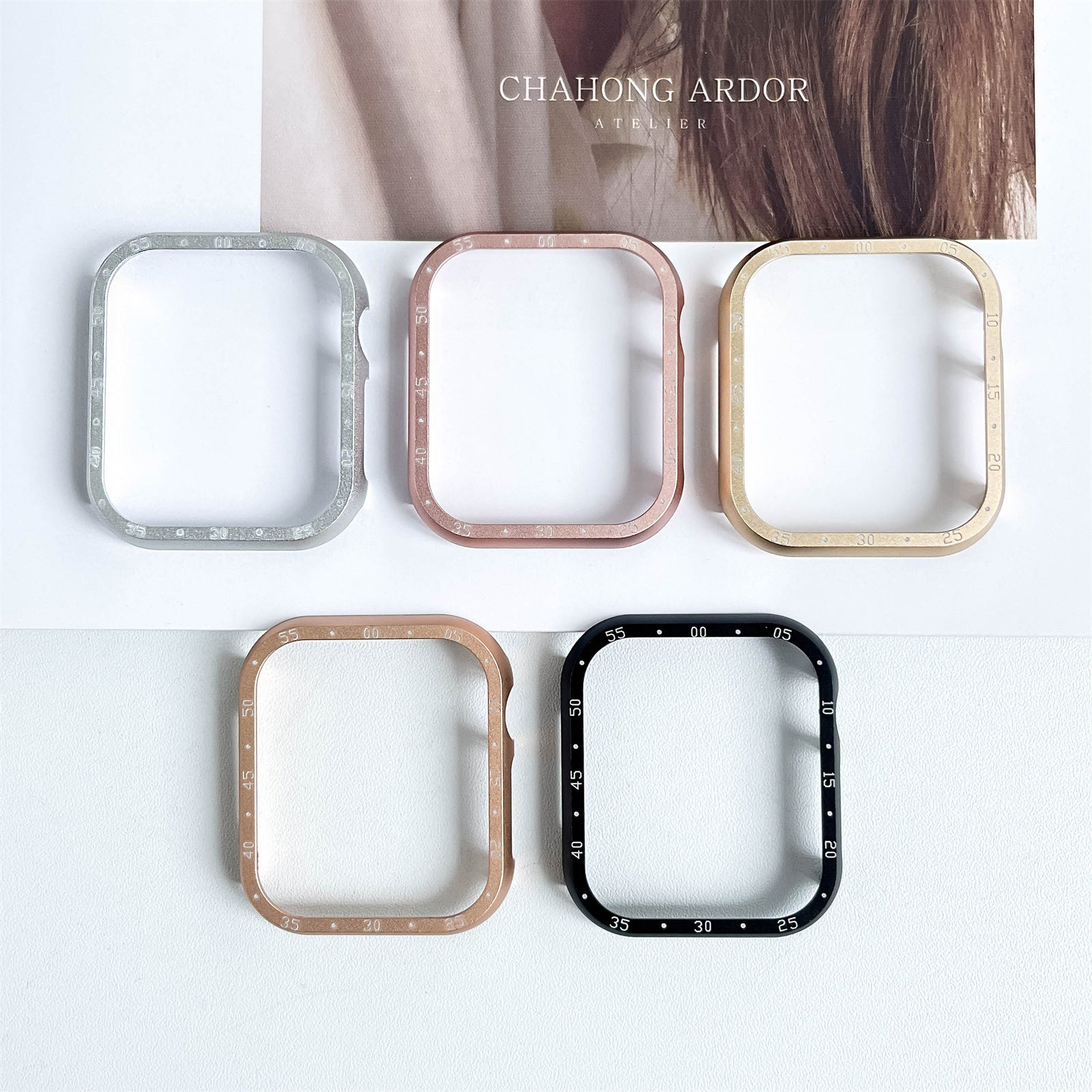 For Apple Watch Series 6 / 5 / 4 / SE (2022) / SE (2023) / SE 44mm Case Aluminum Alloy Hollow Watch Cover with Dial Plate - Gold