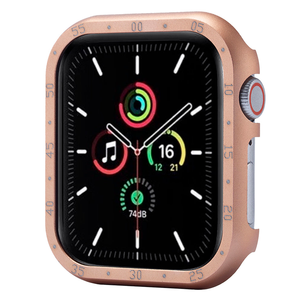 For Apple Watch Series 6 / 5 / 4 / SE (2022) / SE (2023) / SE 44mm Case Aluminum Alloy Hollow Watch Cover with Dial Plate - Gold