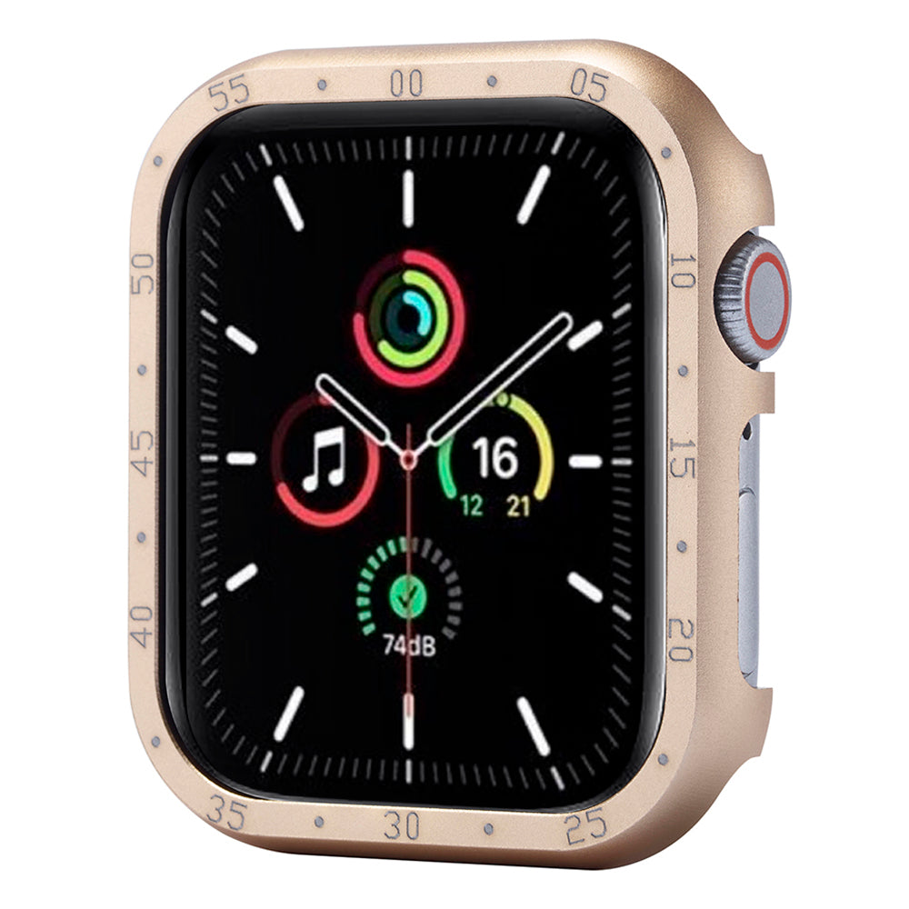 For Apple Watch Series 9  /  8  /  7 45mm Case Aluminum Alloy Watch Protective Cover with Dial Plate - Gold