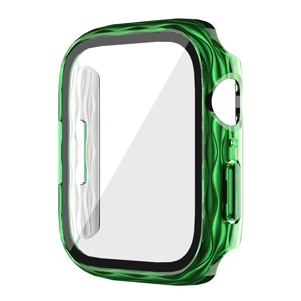 For Apple Watch Series 9 / 8 / 7 41mm Watch Frame Hard PC Wavy Texture Cover with Tempered Film - Transparent Green