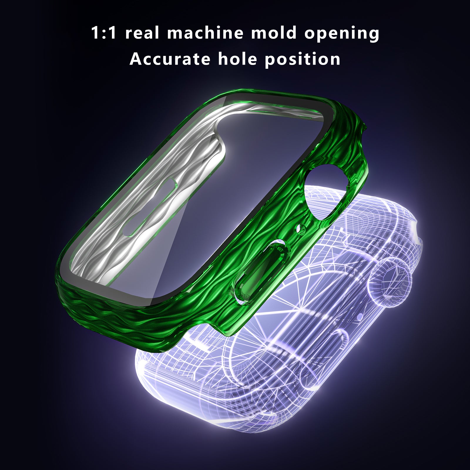 For Apple Watch Series 9 / 8 / 7 41mm Watch Frame Hard PC Wavy Texture Cover with Tempered Film - Transparent Green