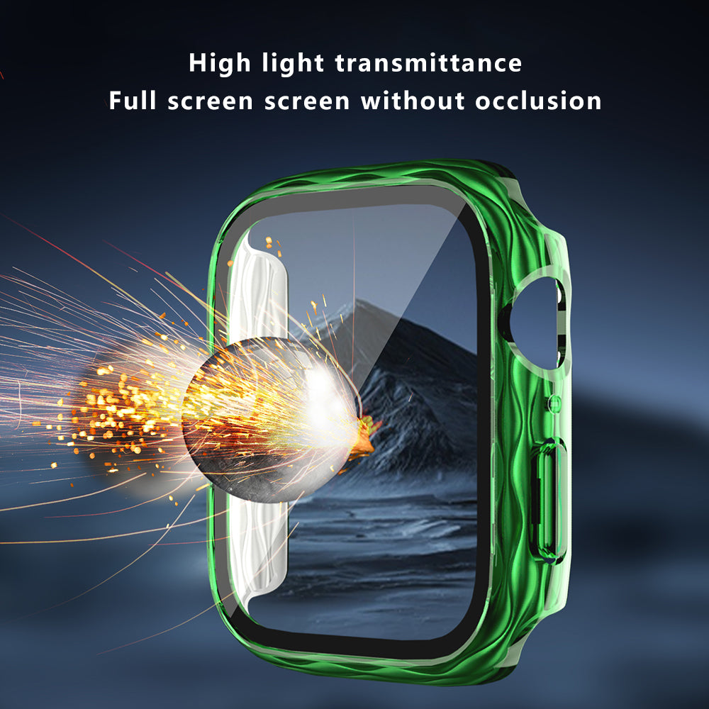 For Apple Watch Series 9 / 8 / 7 41mm Watch Frame Hard PC Wavy Texture Cover with Tempered Film - Transparent Green