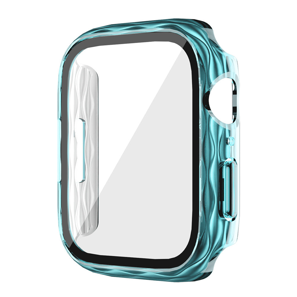 For Apple Watch Series 9 / 8 / 7 41mm Watch Frame Hard PC Wavy Texture Cover with Tempered Film - Transparent Green