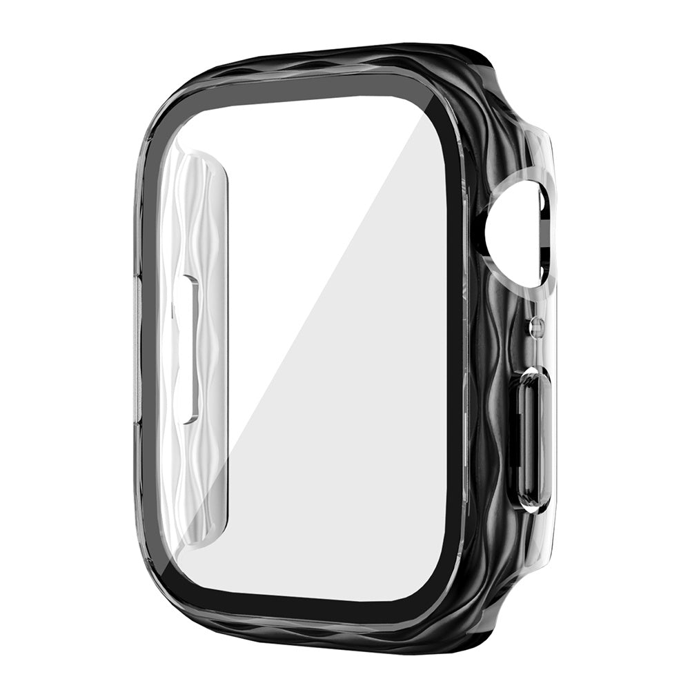 For Apple Watch Series 9 / 8 / 7 41mm Watch Frame Hard PC Wavy Texture Cover with Tempered Film - Transparent Green