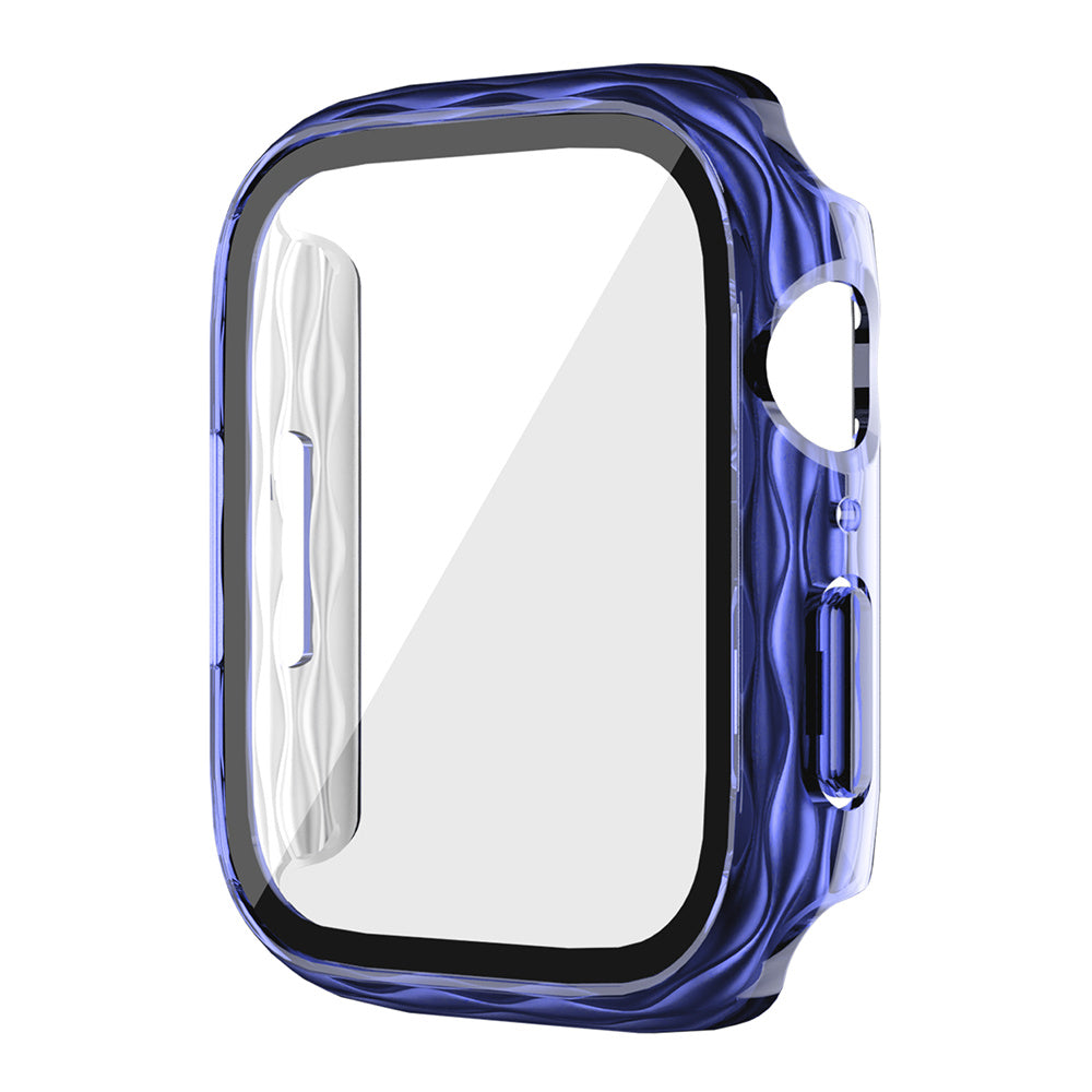 For Apple Watch Series 9 / 8 / 7 41mm Watch Frame Hard PC Wavy Texture Cover with Tempered Film - Transparent Green