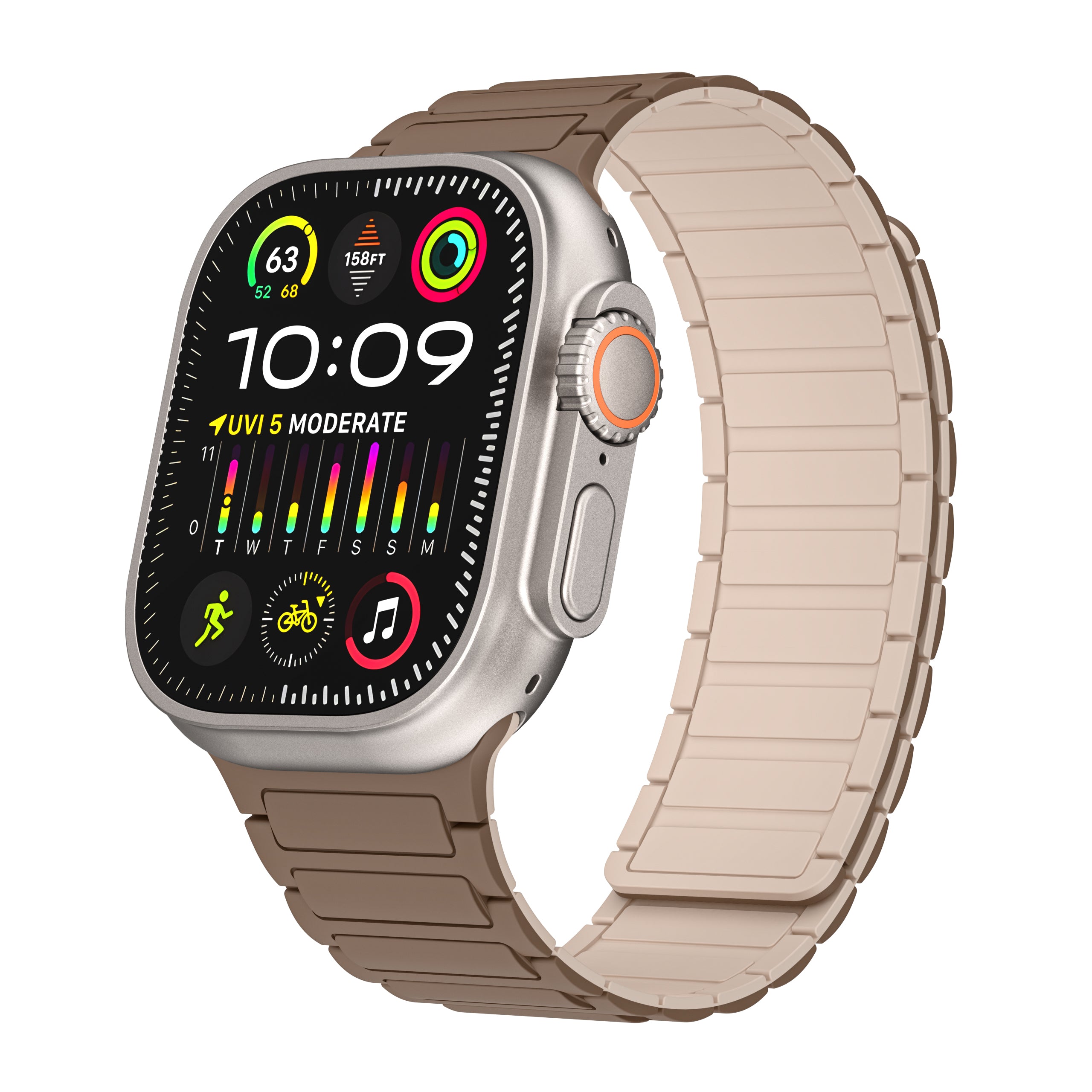 For Apple Watch Ultra / Ultra 2 49mm / 8 / 7 / 9 45mm / 6 5 4 SE SE (2022) 44mm / 3 2 1 42mm Magnetic Silicone Watch Band - Brown Apricot