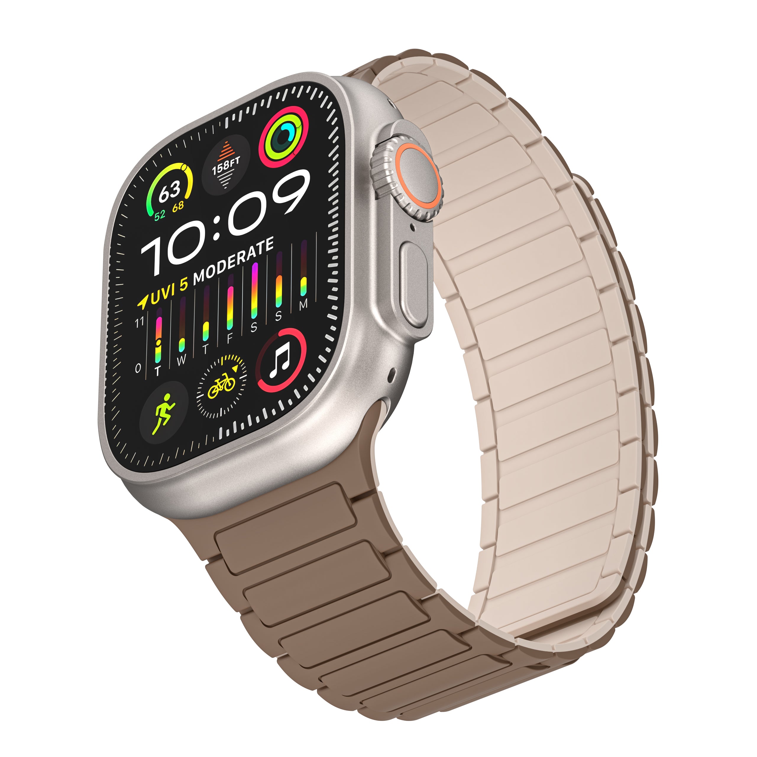 For Apple Watch Ultra / Ultra 2 49mm / 8 / 7 / 9 45mm / 6 5 4 SE SE (2022) 44mm / 3 2 1 42mm Magnetic Silicone Watch Band - Brown Apricot