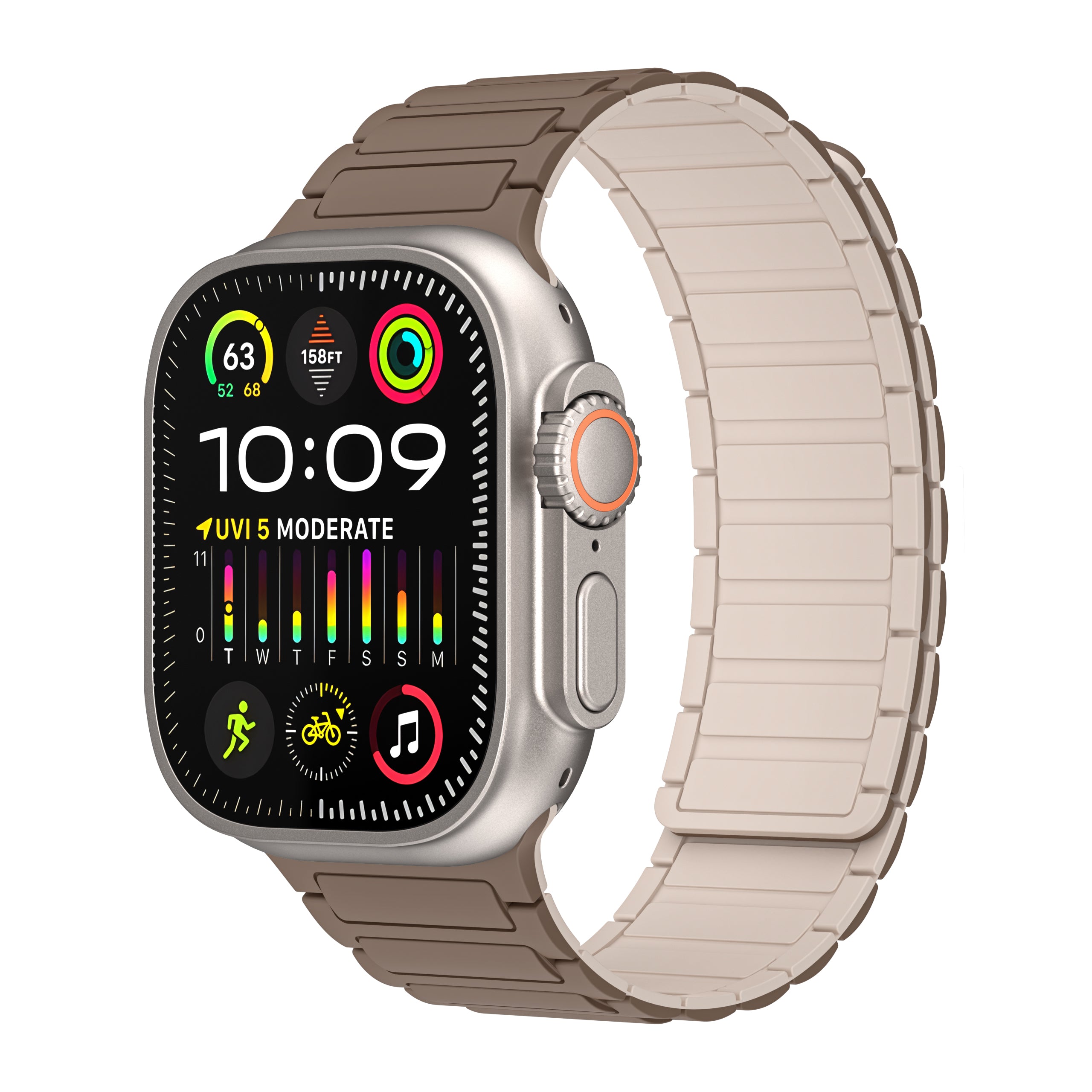 For Apple Watch Ultra / Ultra 2 49mm / 8 / 7 / 9 45mm / 6 5 4 SE SE (2022) 44mm / 3 2 1 42mm Magnetic Silicone Watch Band - Brown Apricot