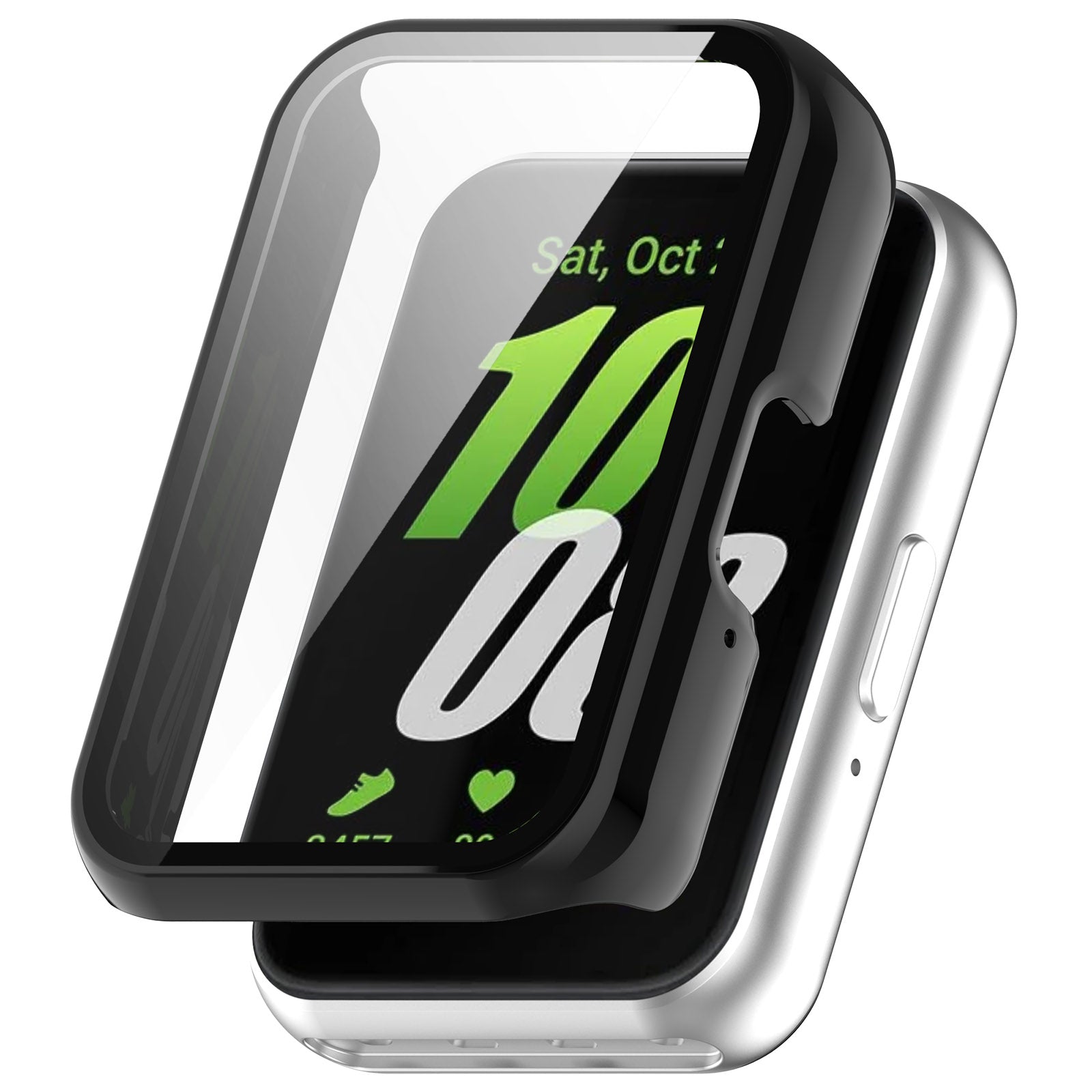 For Samsung Galaxy Fit3 (SM-R390) Case with Tempered Glass Screen Protector Full Coverage Hard PC Watch Cover - Glossy Black