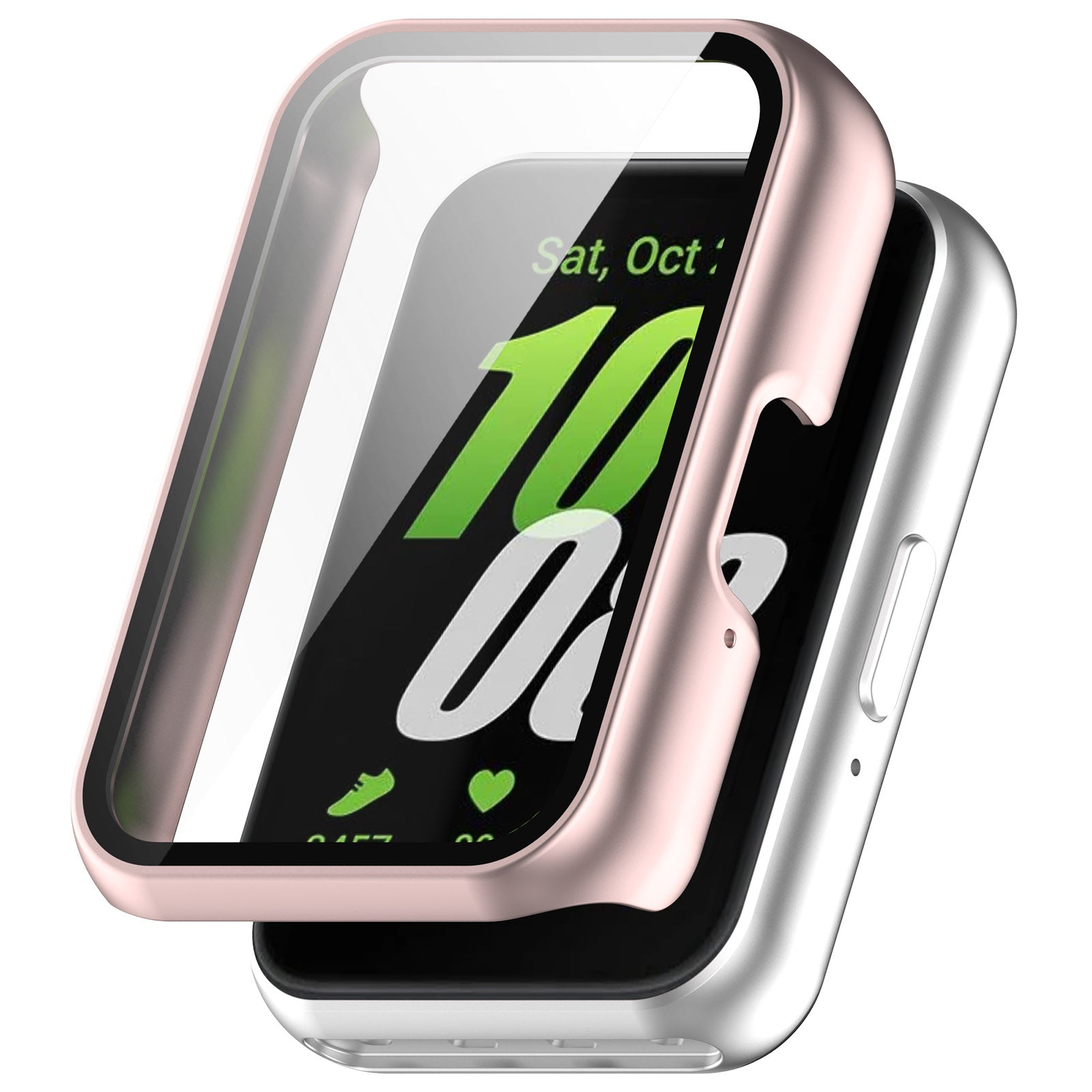 For Samsung Galaxy Fit3 (SM-R390) Case with Tempered Glass Screen Protector Full Coverage Hard PC Watch Cover - Glossy Black