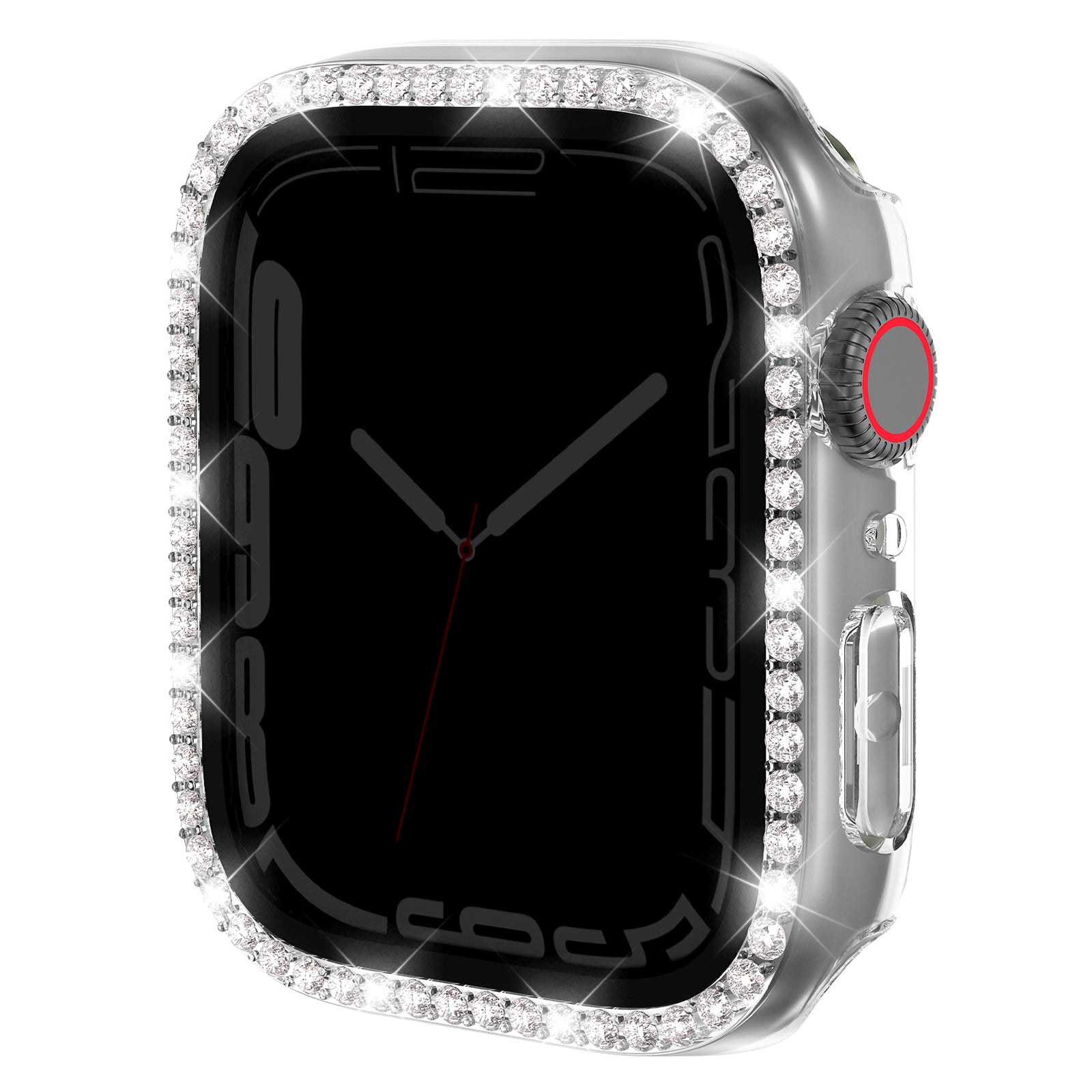 For Apple Watch Series 9 / 8 / 7 45mm Watch Case Rhinestone PC Frame with Anti-spy Tempered Glass Screen Film - Clear
