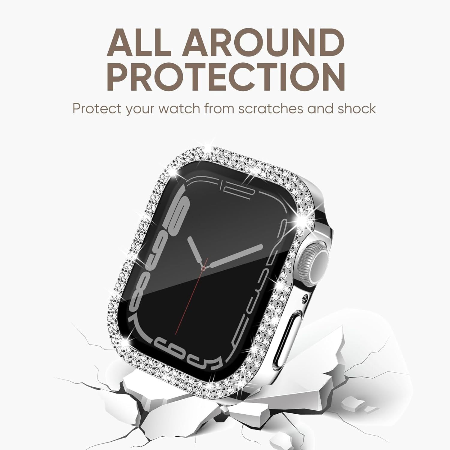 For Apple Watch Series 9 / 8 / 7 45mm Watch Case Rhinestone PC Frame with Anti-spy Tempered Glass Screen Film - Clear