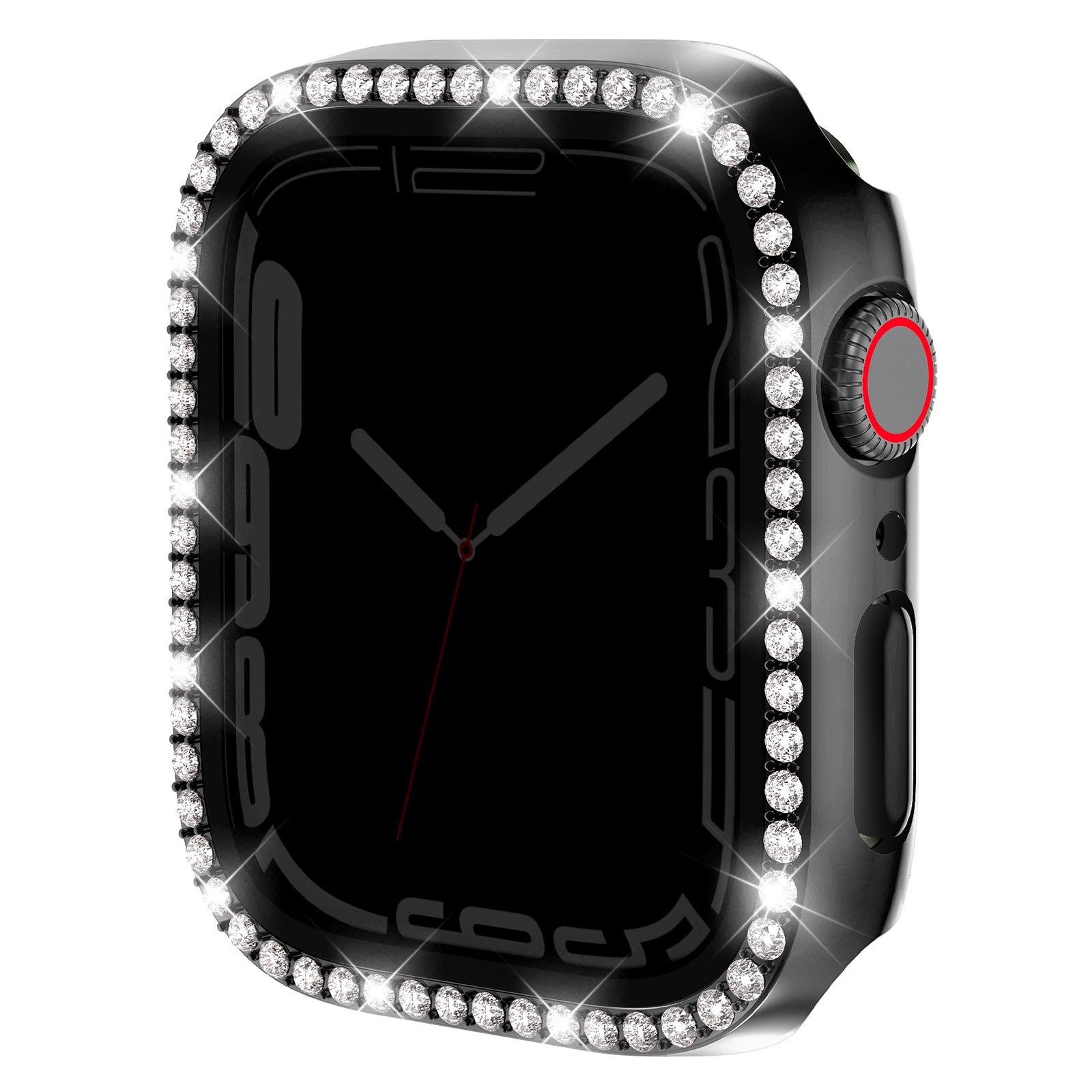 For Apple Watch Series 9 / 8 / 7 45mm Watch Case Rhinestone PC Frame with Anti-spy Tempered Glass Screen Film - Clear