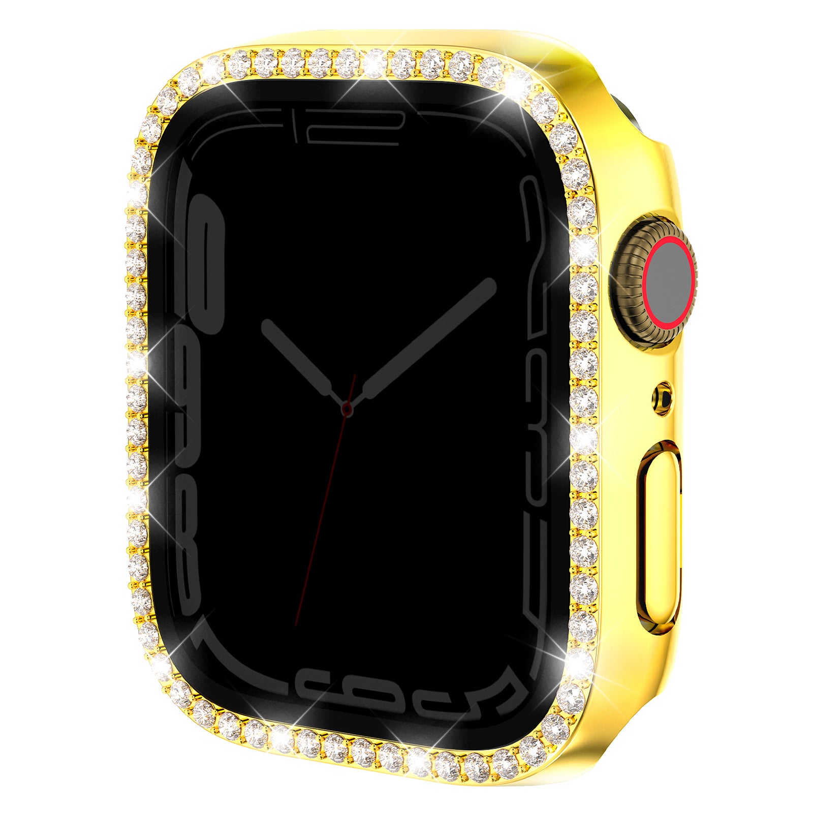 For Apple Watch Series 9 / 8 / 7 45mm Watch Case Rhinestone PC Frame with Anti-spy Tempered Glass Screen Film - Clear