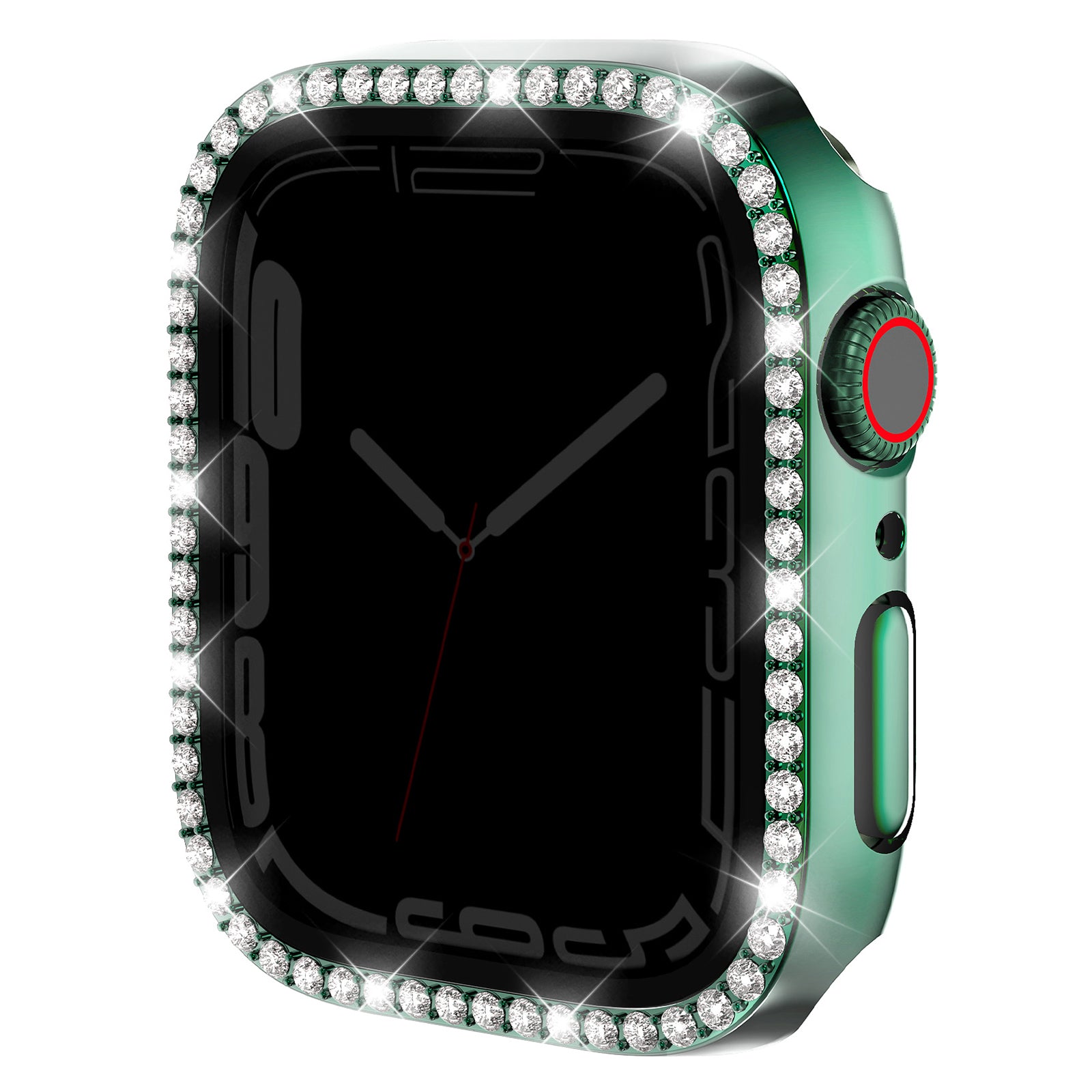 For Apple Watch Series 9 / 8 / 7 45mm Watch Case Rhinestone PC Frame with Anti-spy Tempered Glass Screen Film - Clear