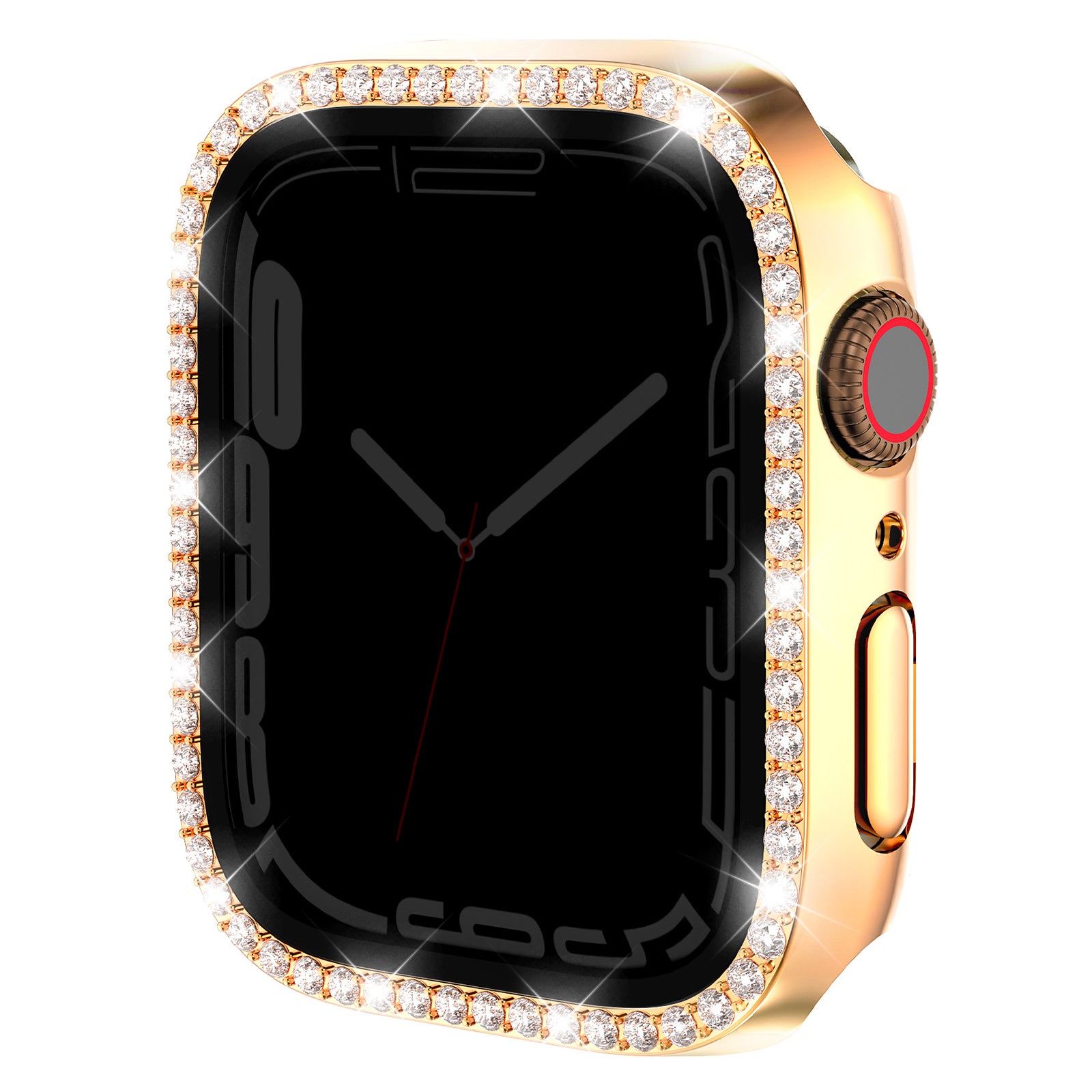 For Apple Watch Series 9 / 8 / 7 45mm Watch Case Rhinestone PC Frame with Anti-spy Tempered Glass Screen Film - Clear