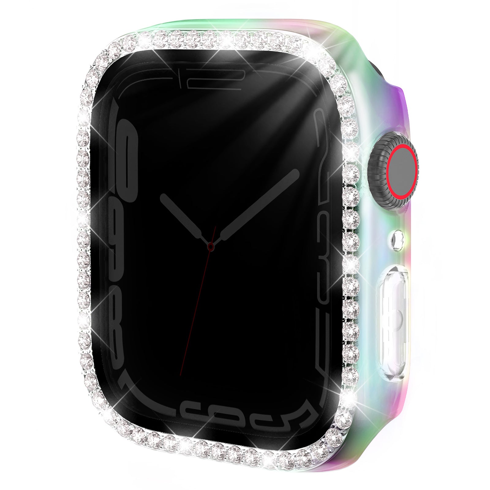 For Apple Watch Series 9 / 8 / 7 45mm Watch Case Rhinestone PC Frame with Anti-spy Tempered Glass Screen Film - Clear