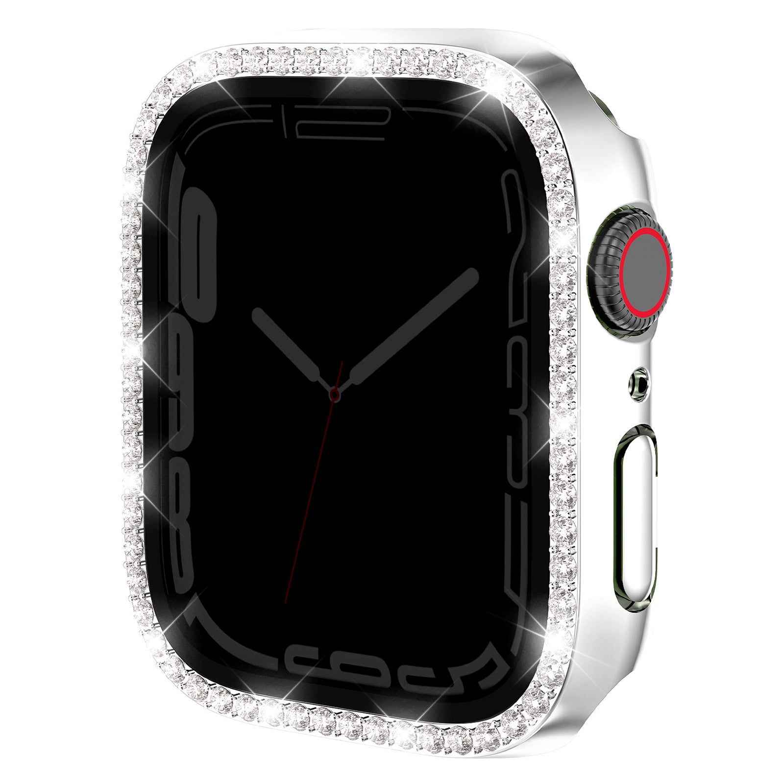 For Apple Watch Series 9 / 8 / 7 45mm Watch Case Rhinestone PC Frame with Anti-spy Tempered Glass Screen Film - Clear