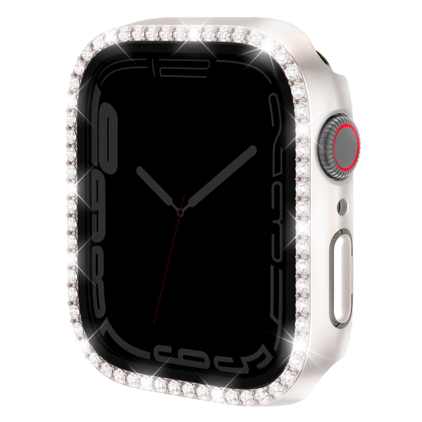 For Apple Watch Series 9 / 8 / 7 45mm Watch Case Rhinestone PC Frame with Anti-spy Tempered Glass Screen Film - Clear