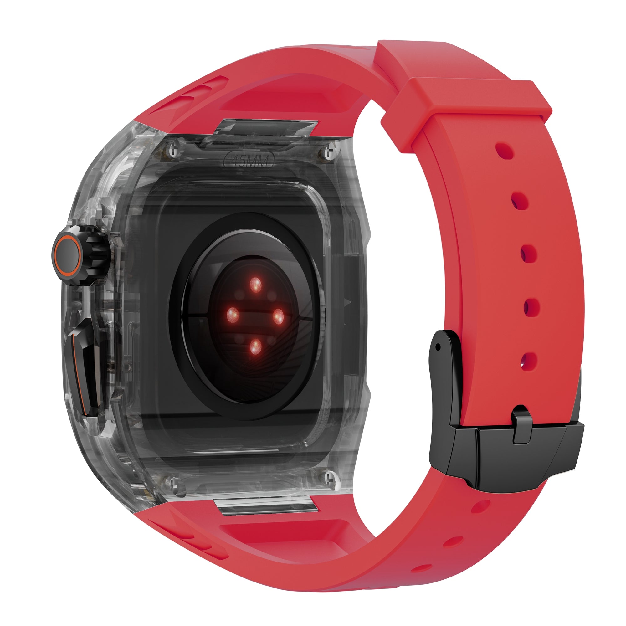 For Apple Watch 9  /  8  /  7 45mm  /  SE (2023)  /  SE (2022)  /  SE  /  6  /  5  /  4 44mm TPU Watch Band with PC Case - Red