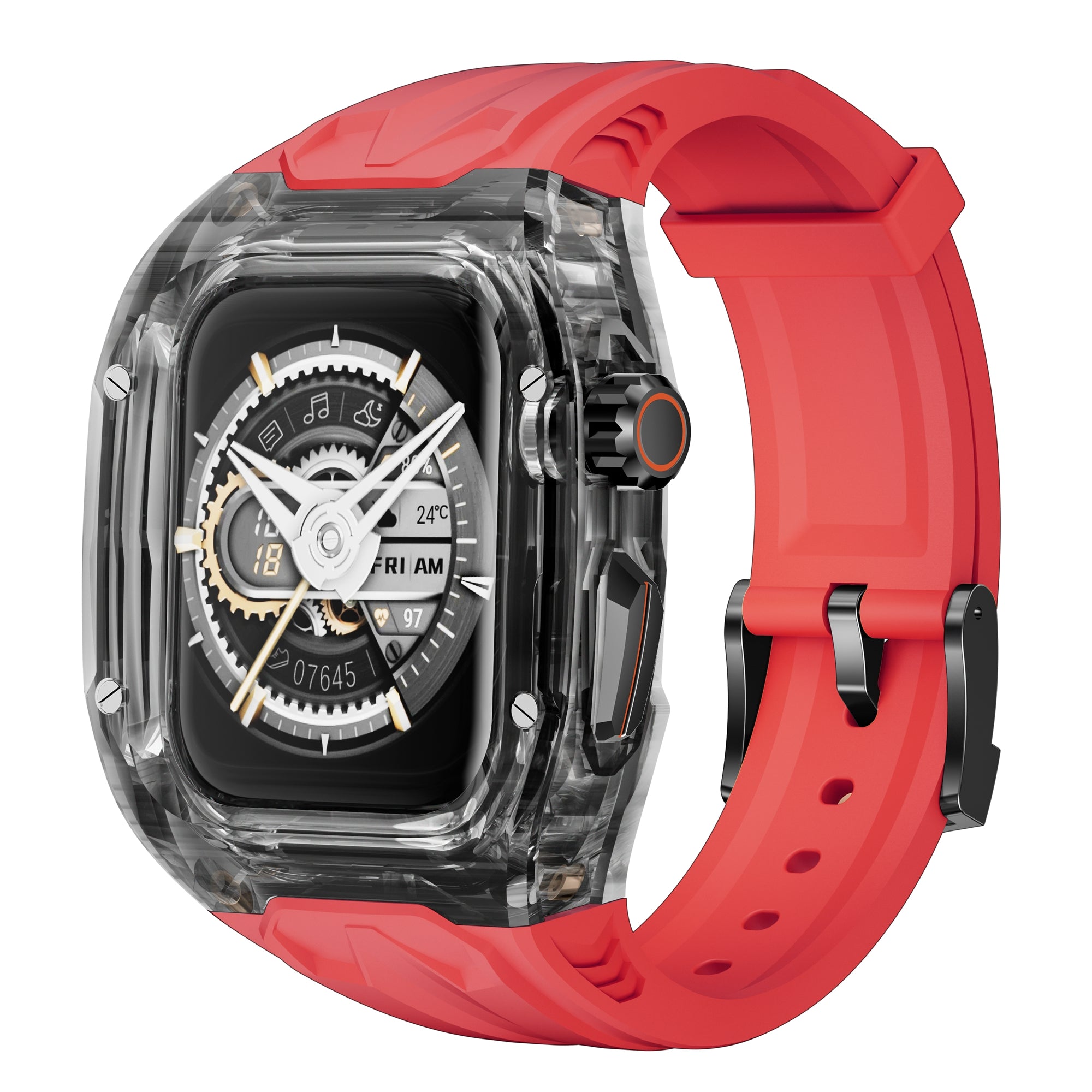 For Apple Watch 9  /  8  /  7 45mm  /  SE (2023)  /  SE (2022)  /  SE  /  6  /  5  /  4 44mm TPU Watch Band with PC Case - Red