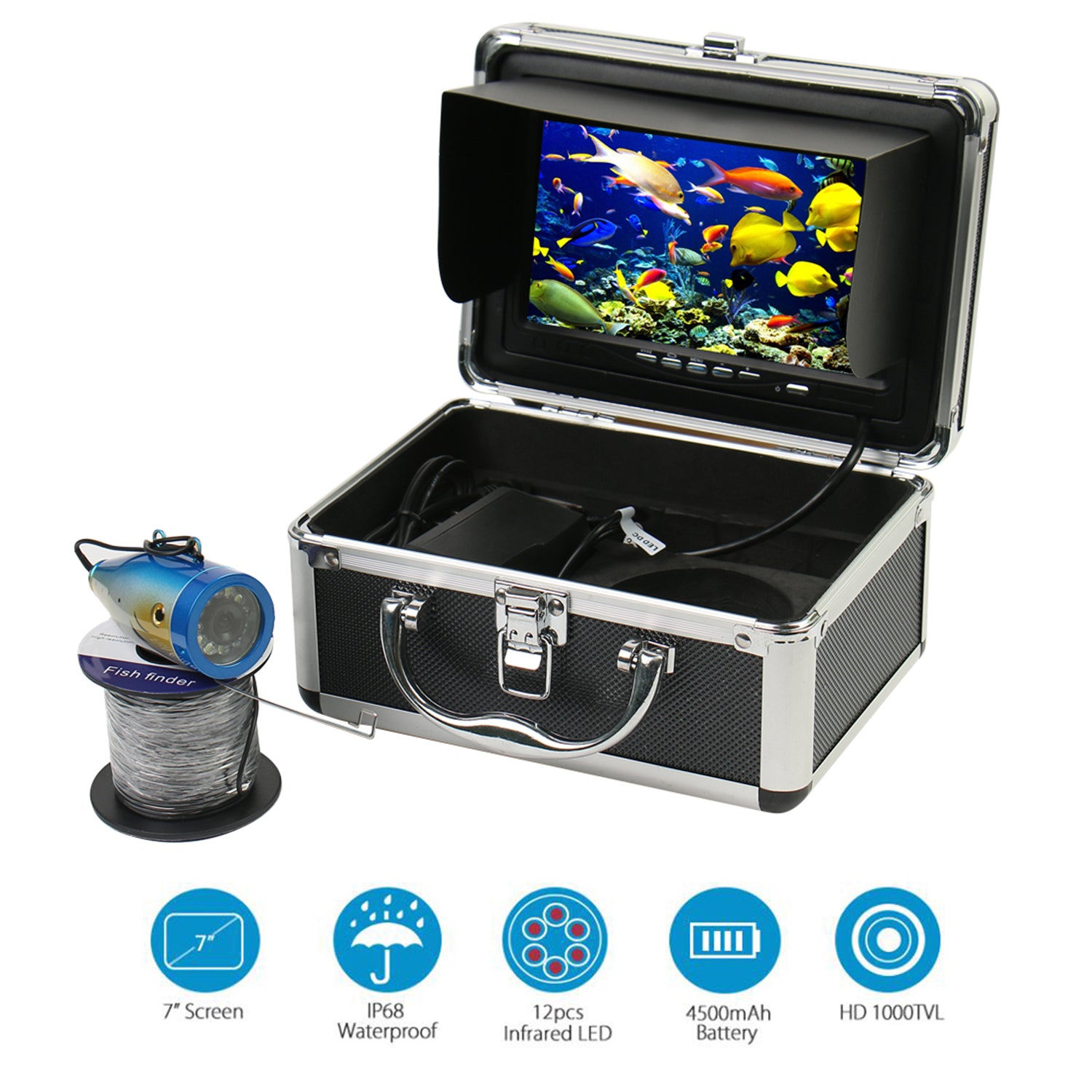 SY7100 7-inch LCD Deep Water Fish Shape Fish Finder Underwater Video Camera, EU Plug
