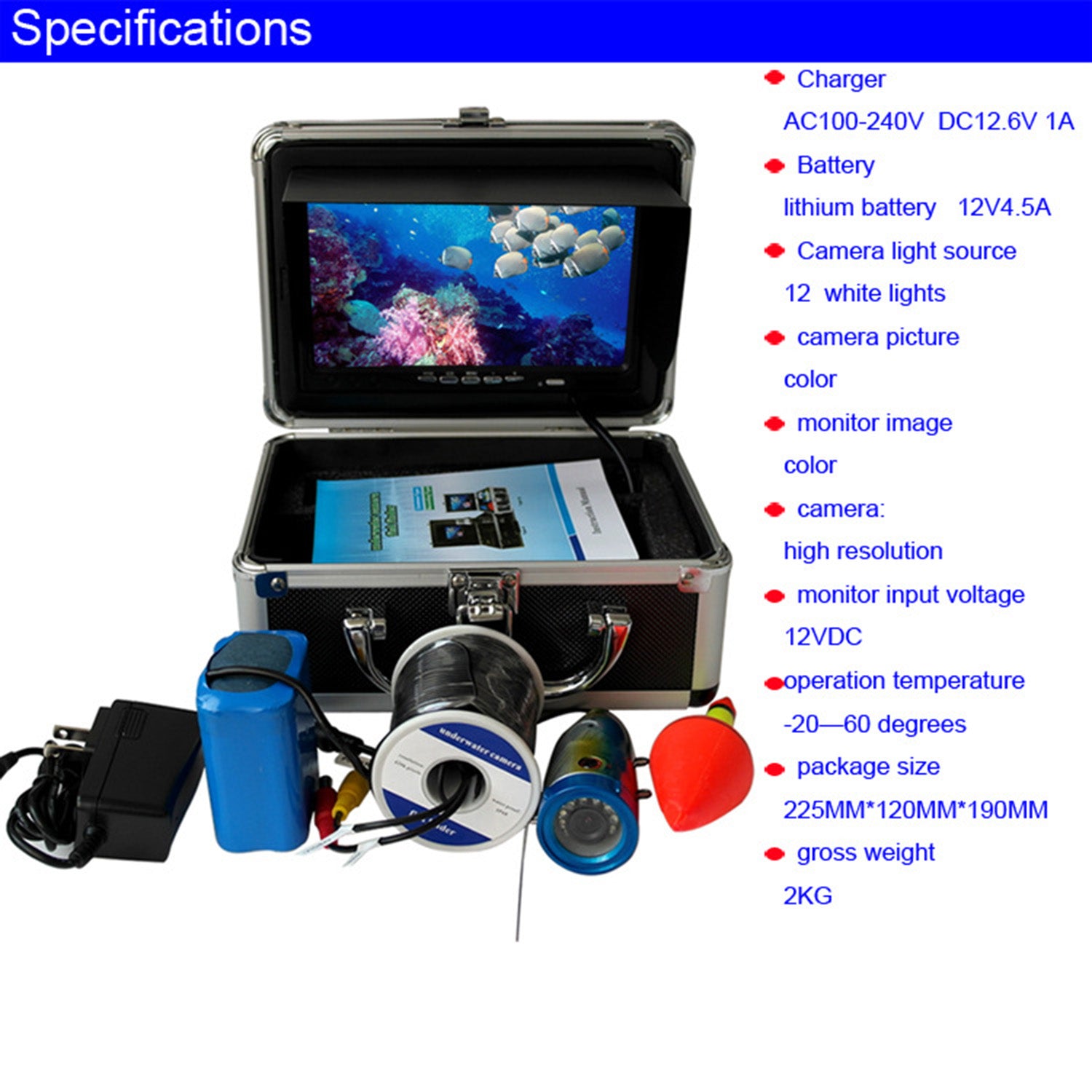 SY7100 7-inch LCD Deep Water Fish Shape Fish Finder Underwater Video Camera, EU Plug