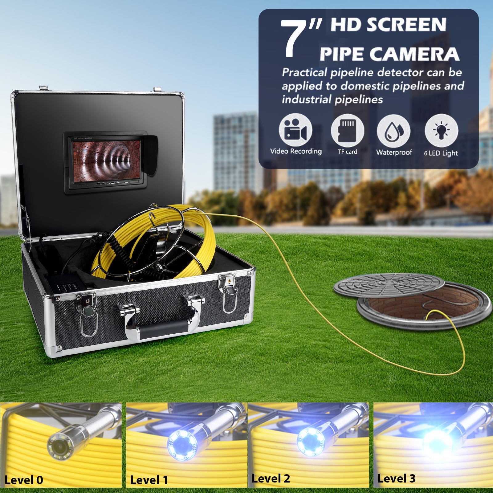 7-inch 1080P HD Pipe Inspection Industrial Endoscope Camera with 30m Cable, EU Plug