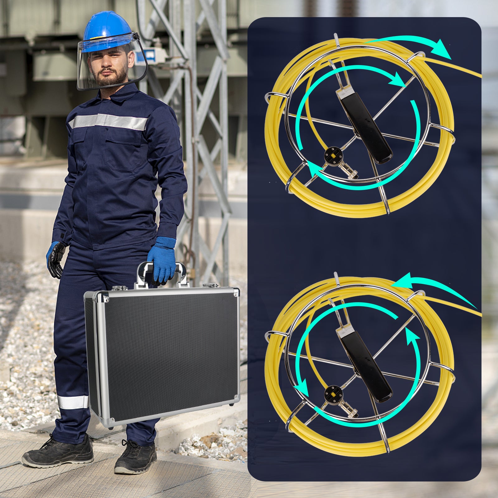 7-inch 1080P HD Pipe Inspection Industrial Endoscope Camera with 30m Cable, EU Plug