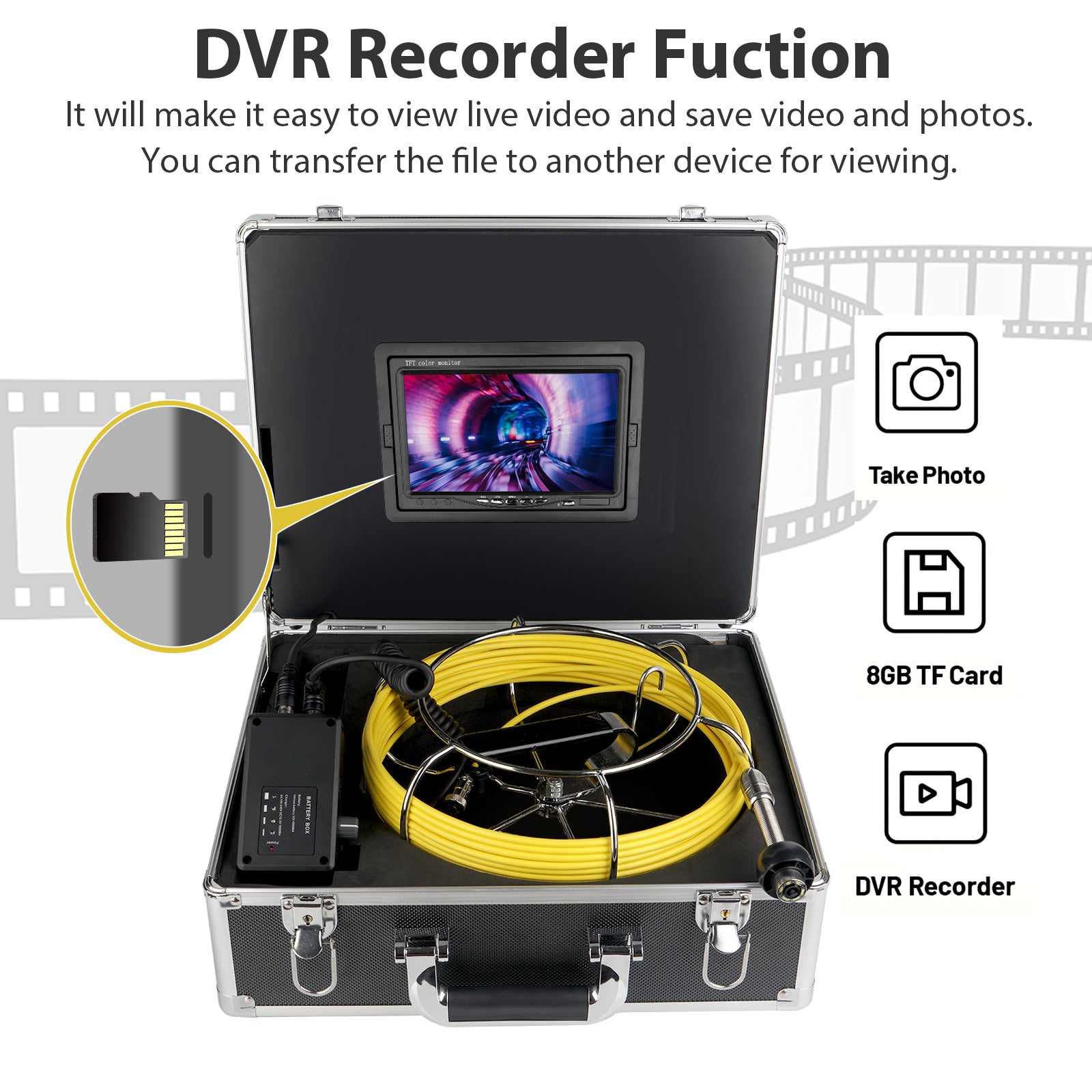 7-inch 1080P HD Pipe Inspection Industrial Endoscope Camera with 30m Cable, EU Plug