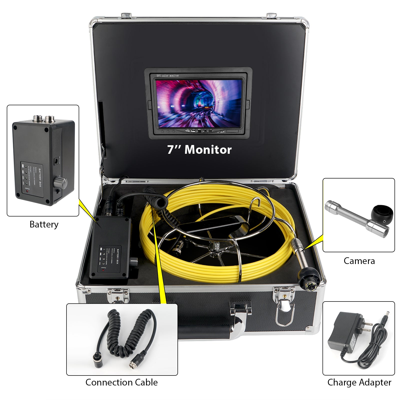 7-inch 1080P HD Pipe Inspection Industrial Endoscope Camera with 30m Cable, EU Plug
