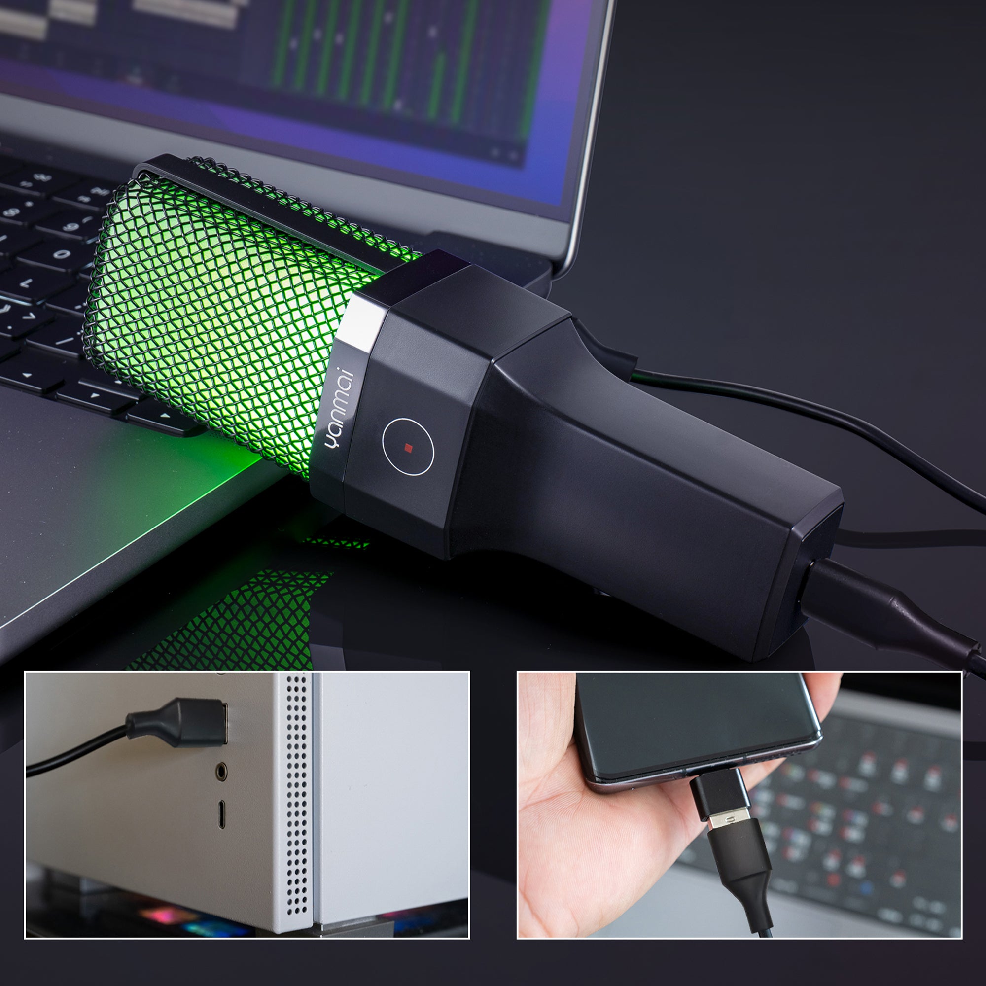 YANMAI X1R RGB Light USB Wired Microphone Recording E-sports Game Desktop Condenser Mic