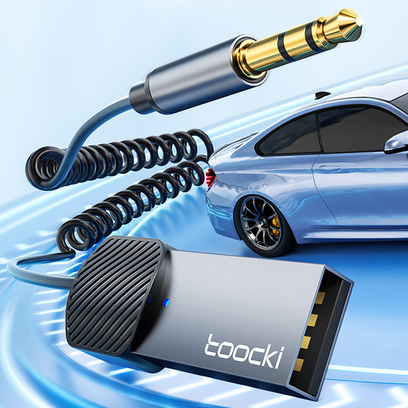 TOOCKI TQ-BT01 Car Bluetooth 5.0 Adapter Aux USB to 3.5mm Input Receiver