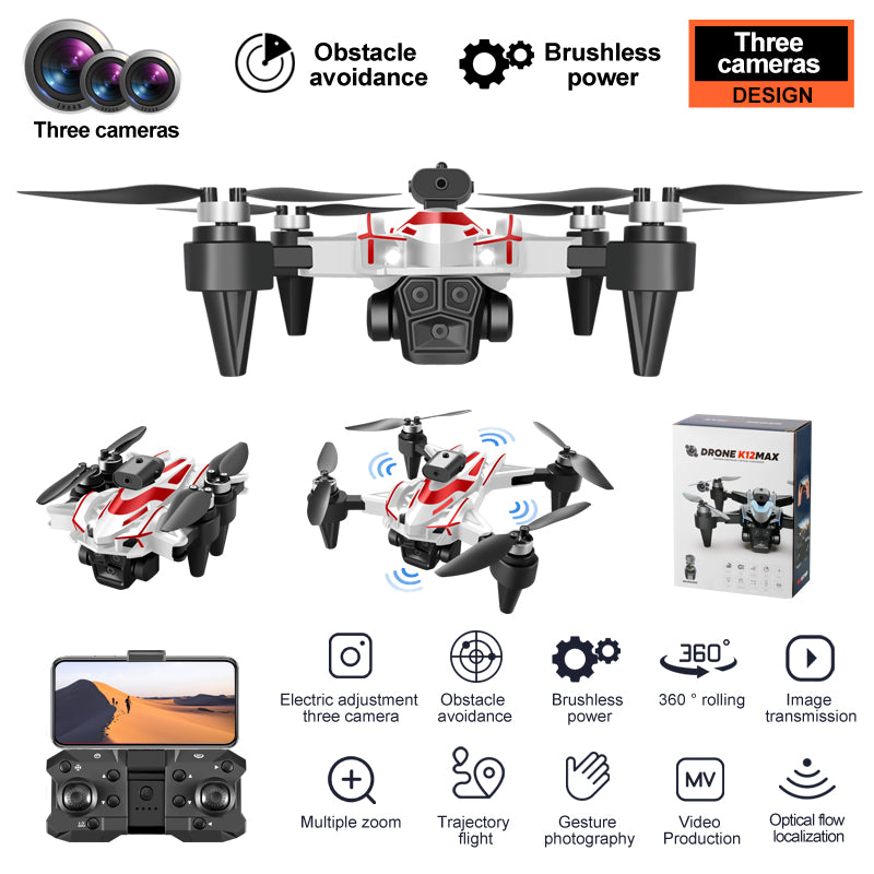 K12 Max Obstacle Avoidance Drone Optical Flow Positioning Brushless Motor Aircraft, with 2 Battery