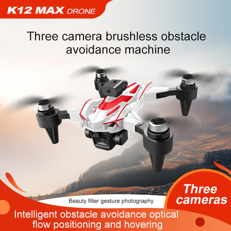 K12 Max Obstacle Avoidance Drone 3 Camera Optical Flow Positioning Brushless Motor Aircraft with 3 Batteries