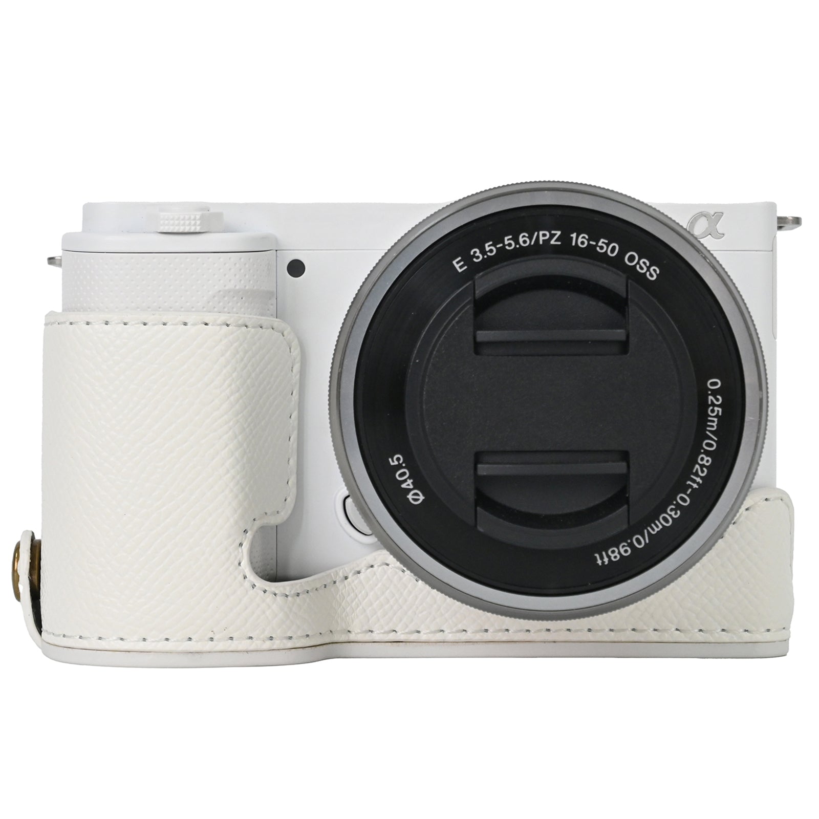For Sony ZV-E10 PU Leather Bottom Case Battery Opening Design Camera Half Body Cover with Wrist Strap