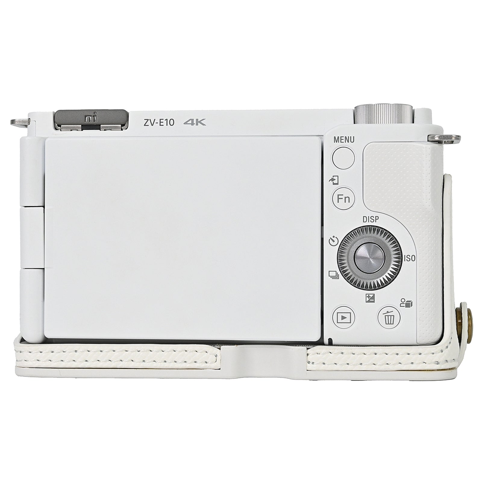 For Sony ZV-E10 PU Leather Bottom Case Battery Opening Design Camera Half Body Cover with Wrist Strap