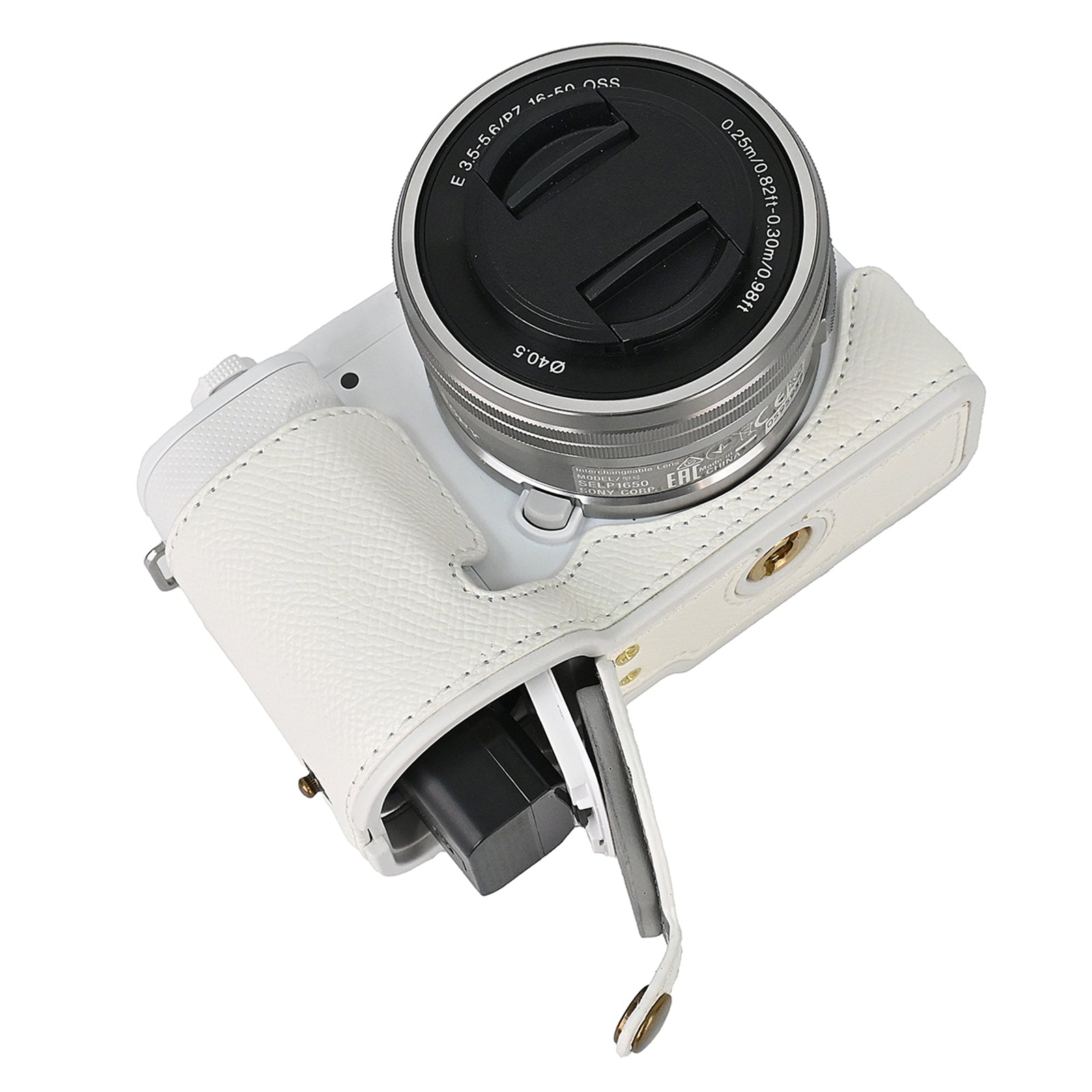 For Sony ZV-E10 PU Leather Bottom Case Battery Opening Design Camera Half Body Cover with Wrist Strap