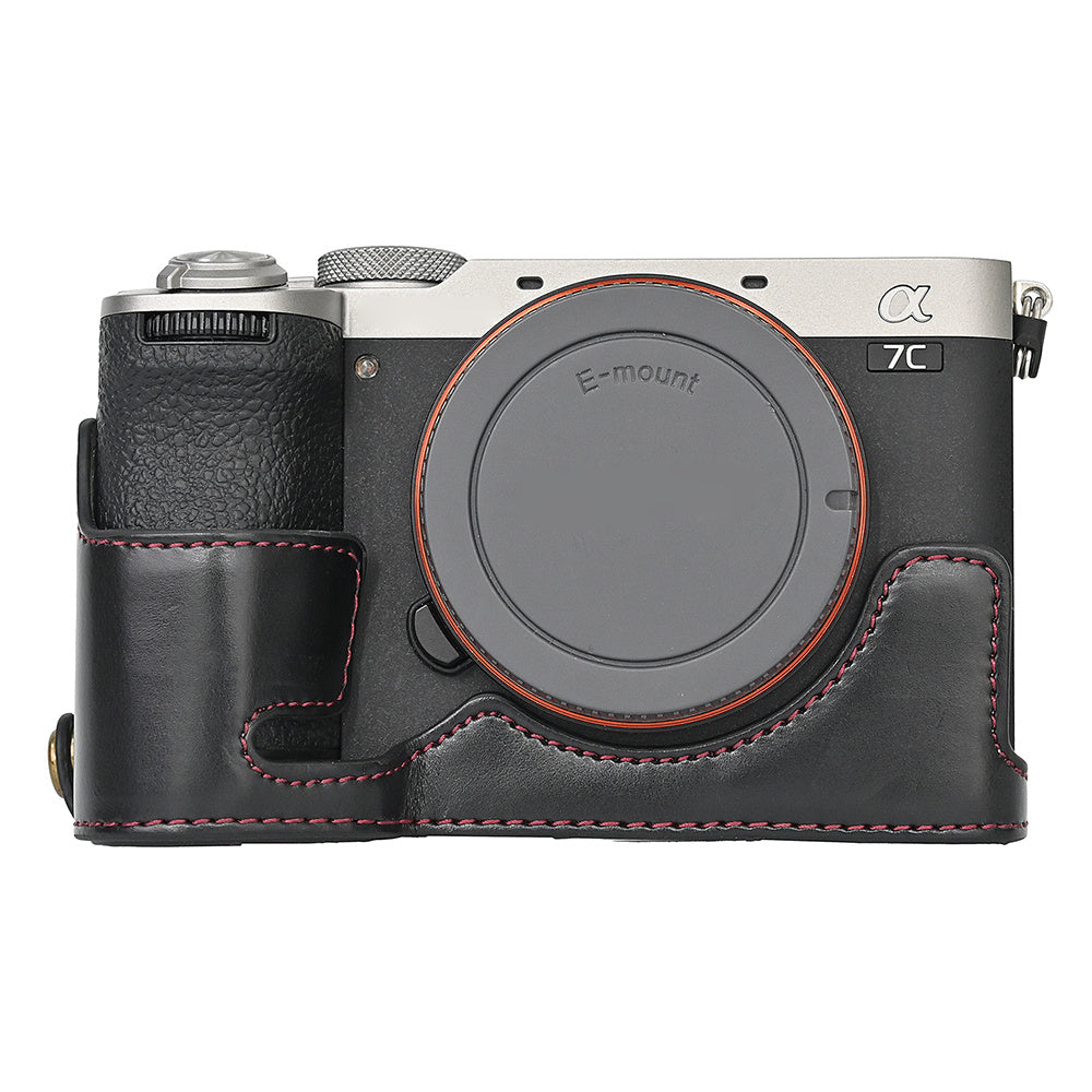 For Sony A7C II Detachable Camera Bag PU Leather Battery Opening Case with Lens Bag