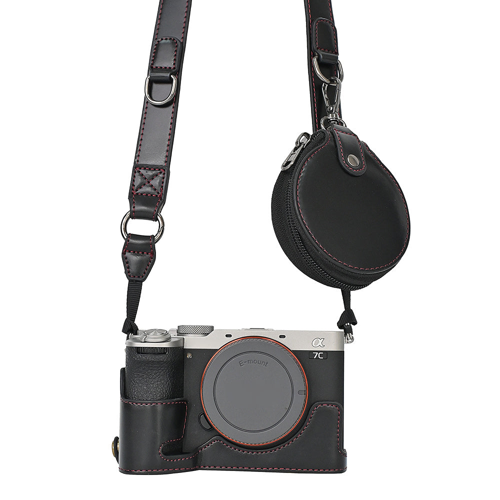 For Sony A7C II Detachable Camera Bag PU Leather Battery Opening Case with Lens Bag