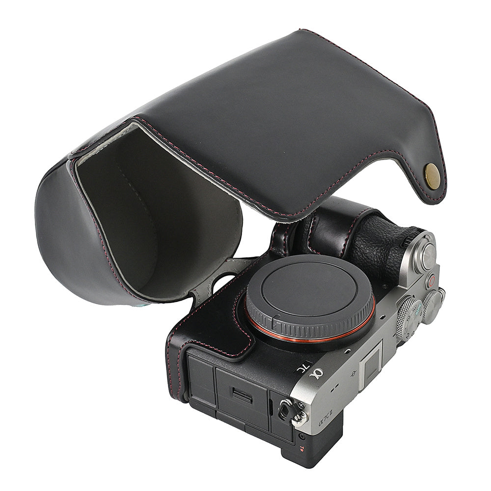 For Sony A7C II Detachable Camera Bag PU Leather Battery Opening Case with Lens Bag