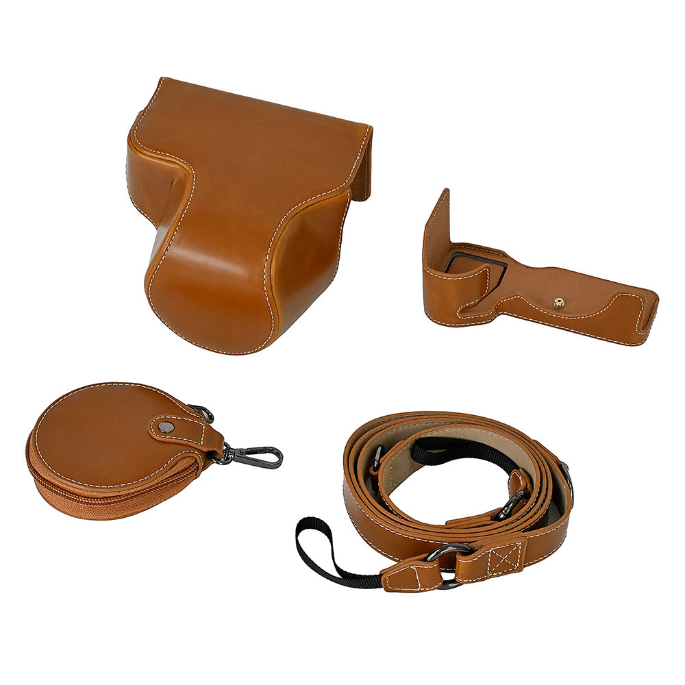For Sony A7C II Detachable Camera Bag PU Leather Battery Opening Case with Lens Bag