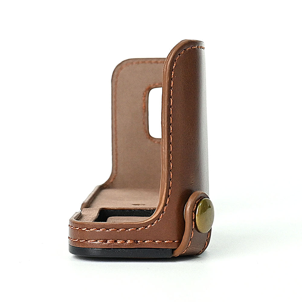 For Fuji X100V Bottom Case Battery Opening Design PU Leather Camera Half Body Cover + Wrist Strap
