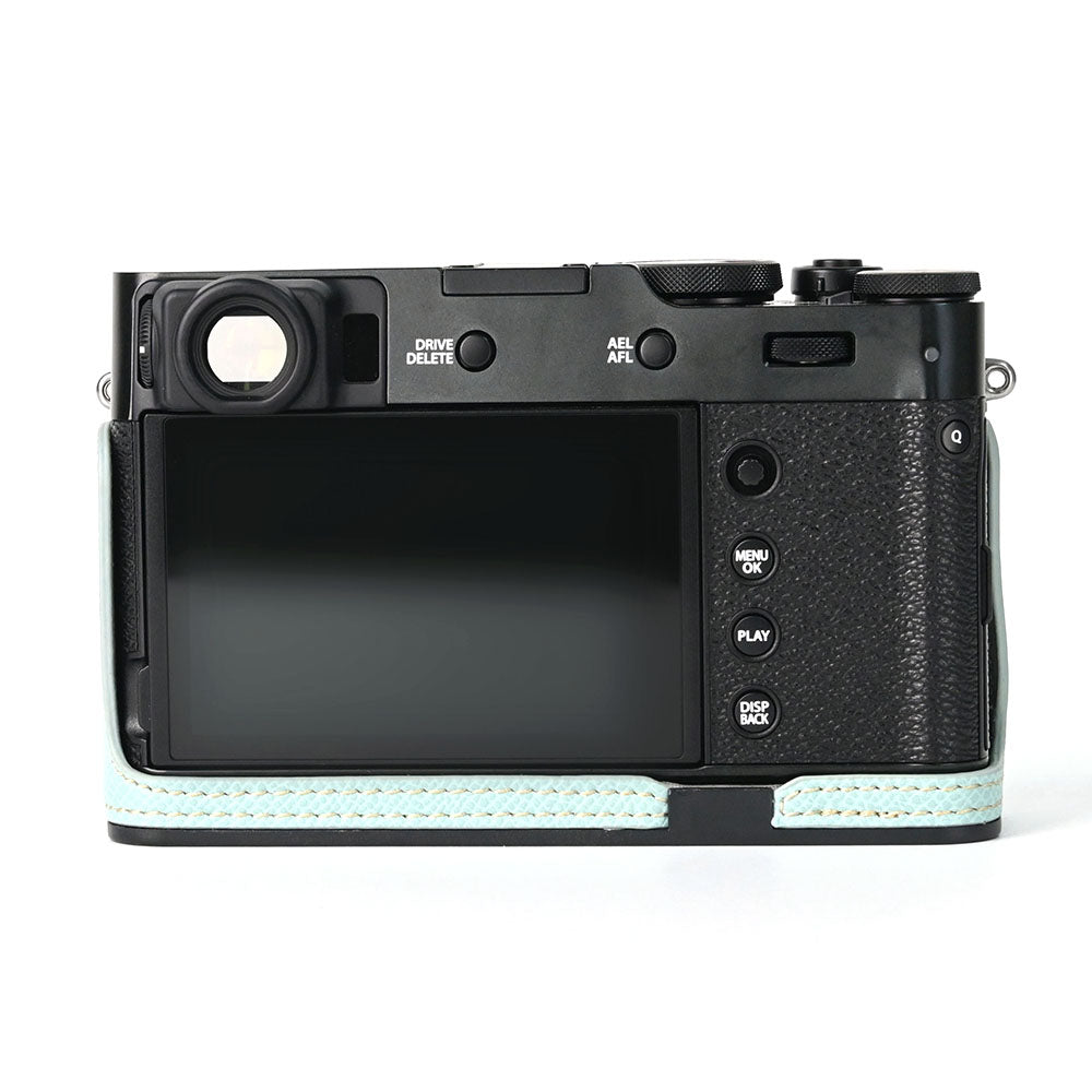 For Fuji X100V Battery Opening Design Palm Texture PU Leather Camera Case Half Body Bottom Case with Wrist Strap