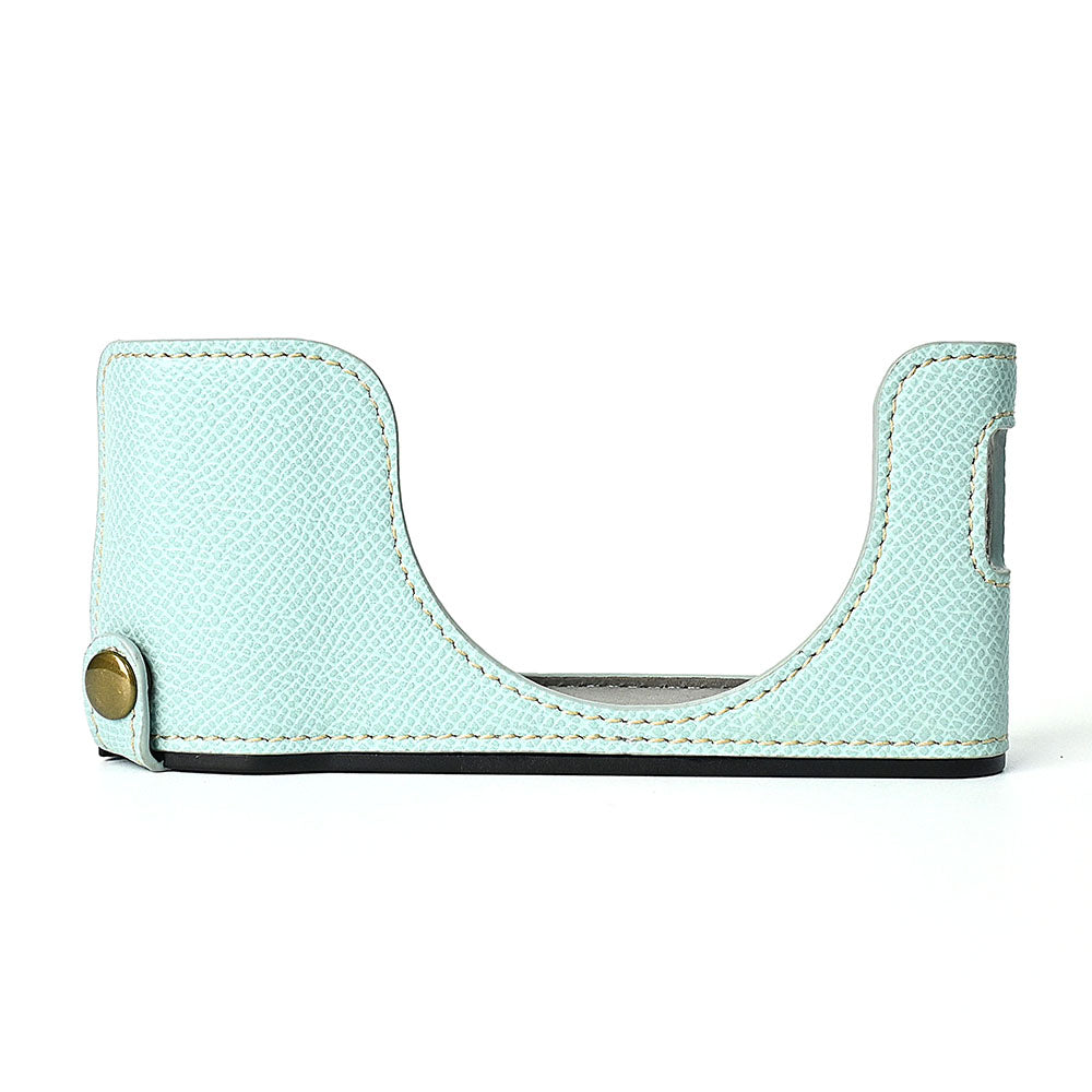 For Fuji X100V Battery Opening Design Palm Texture PU Leather Camera Case Half Body Bottom Case with Wrist Strap