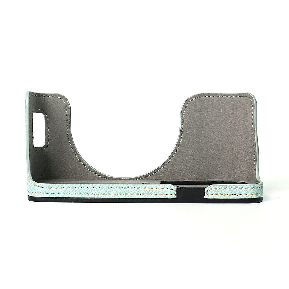 For Fuji X100V Battery Opening Design Palm Texture PU Leather Camera Case Half Body Bottom Case with Wrist Strap