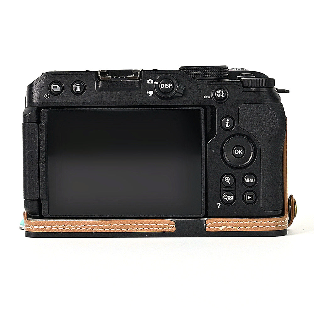 For Nikon Z30 / Z50 Battery Opening Design PU Leather Camera Cover Palm Texture Half Body Bottom Case with Wrist Strap