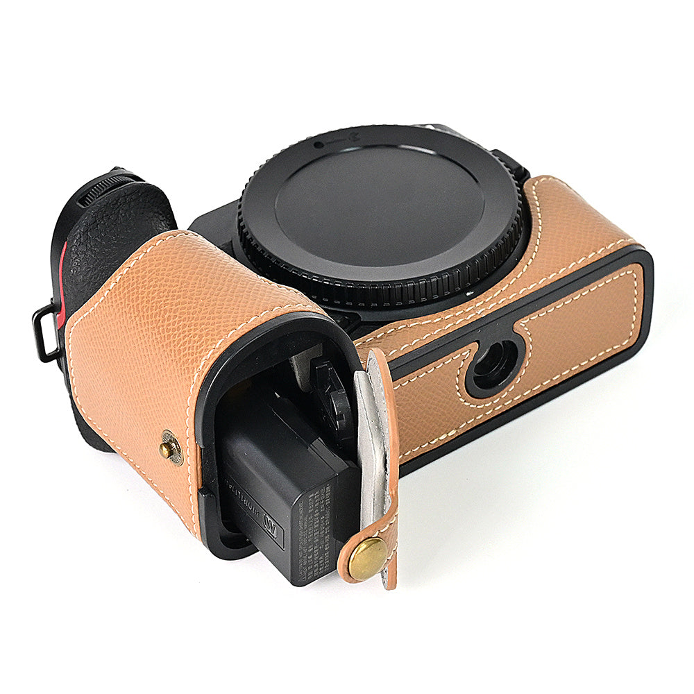 For Nikon Z30 / Z50 Battery Opening Design PU Leather Camera Cover Palm Texture Half Body Bottom Case with Wrist Strap