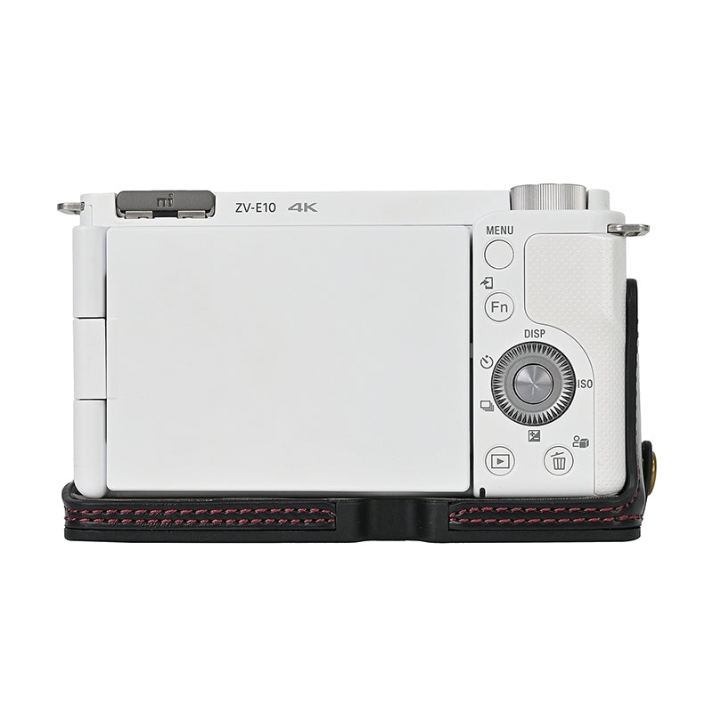 For Sony ZV-E10 Battery Opening Design PU Leather Camera Cover Half Body Bottom Case with Wrist Strap